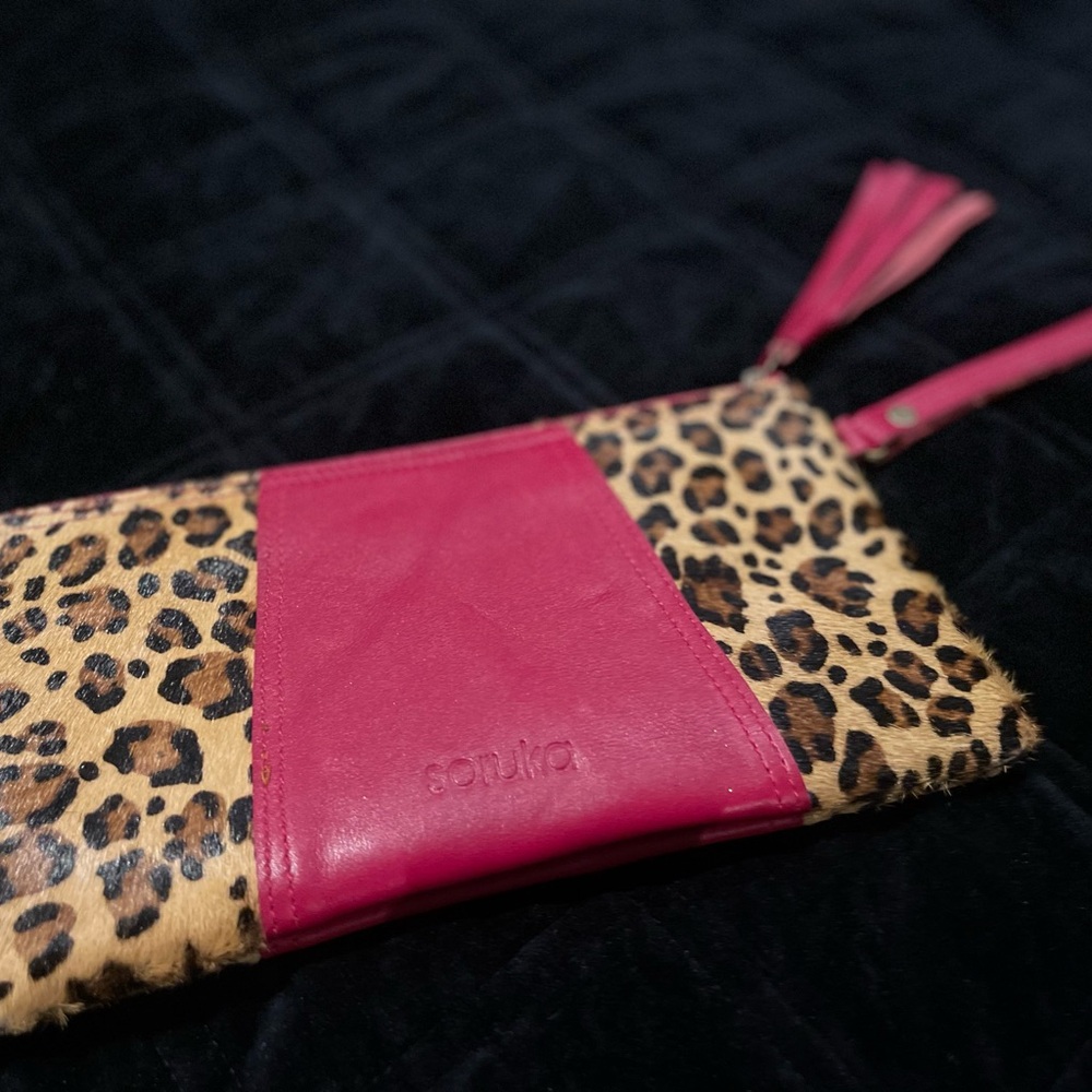 Sonika Red and Leopard Print Wristlet